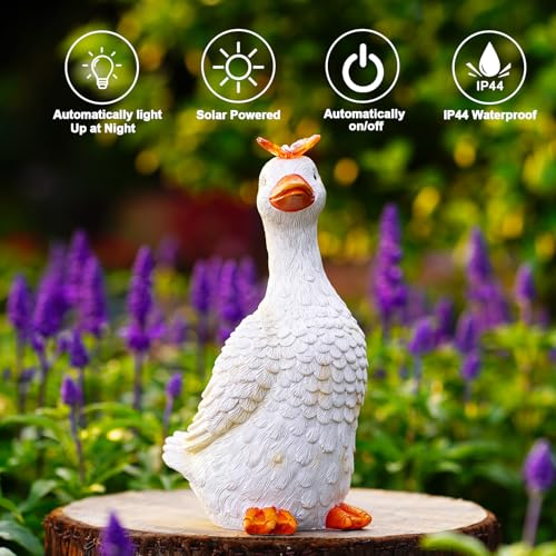 Goodeco Garden Goose with Solar Butterfly Statue - color: Off-white