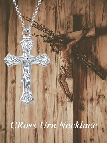 Cross Urn Necklace for Ashes 925 Sterling Silver Cremation Jewelry with Funnel Filler Kit Ashes Necklace for Human Women Girl Pets - color: Crucifix, style: Personalized