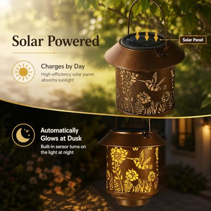 2 Pack Solar Lantern Outdoor Hanging, Gifts for Women Mom （Hummingbirds ） - color: b-Hummingbird-2PC