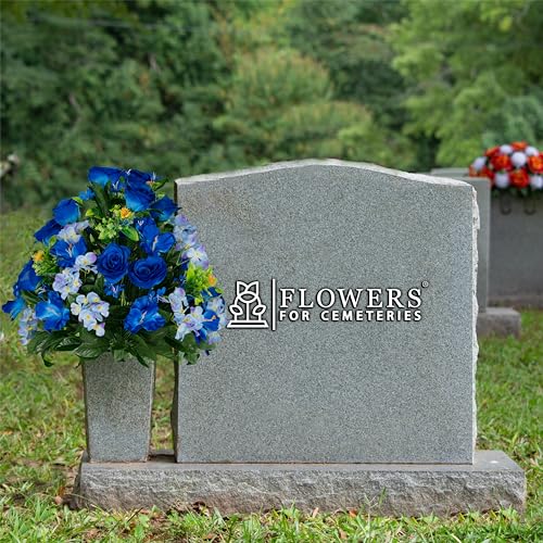 Sympathy Silks Artificial Cemetery Flowers - Gravesite Flowers - Blue Roses and Hydrangeas - size: Bouquet