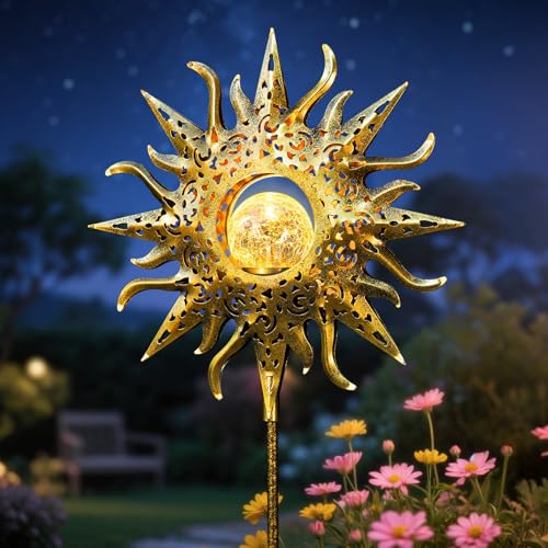 TAKE ME Sun Solar Lights Outdoor Waterproof Metal Garden Stakes for Patio Yard Walkway LawnPatio Mothers Gifts Mom Wife Grandma (Sun)