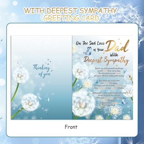 HOWAF Sympathy Card & Memorial Keyring for Loss of Dad, Deepest Sympathy Cards, Thinking of You, Unisex Adult, White and Blue, Floral
