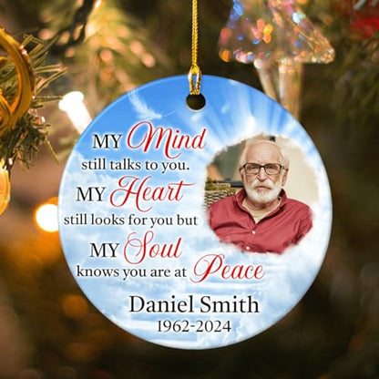 Personalized Memorial Ornaments Custom Photo Picture Ceramic Christmas Ornament in Loving Memory Xmas Tree Decorations Remembrance Sympathy Keepsake Bereavement Loss Loved Ones Gifts