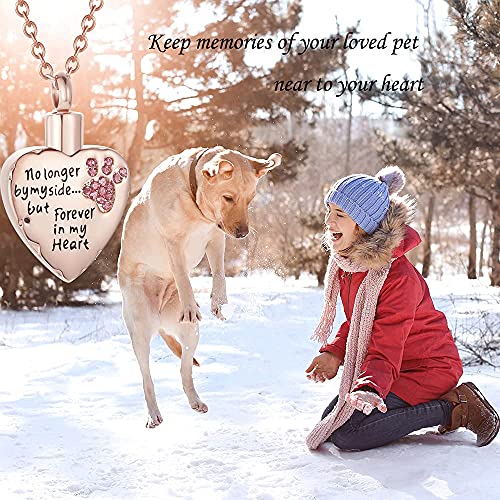 Fashion Pet Cremation Jewelry Stainess Steel Heart Keepsake Ashes Necklace Dog Cat Paw Memorial Urn Pendant - color: RG-Pink