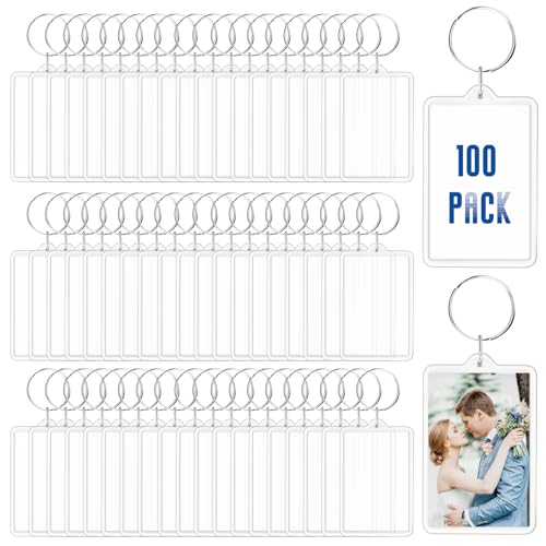 100 Pieces 3.4 * 5.2cm Clear Acrylic Photo Frame Keychain with Split Ring Rectangle Blank Picture Keyring Pendant Bulk Personalised Double Sided Key Fob Holder