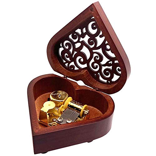 Pursuestar Edelweiss Music Box, Heart Shaped Vintage Hollow Out Wood Mechanism Wind Up Musical Box Gifts for Birthday Christmas Wedding Valentine's Day - style: Edelweiss