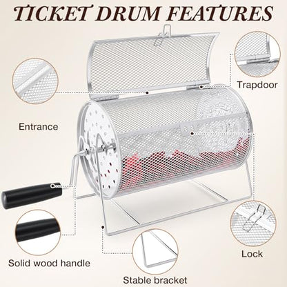 Teenyyou Raffle Drum Holds 1000 Tickets, Metal Ticket Wheel Spinner with Stand, Raffle Tickets Cage for Games Events, Parties, School Drawings(Crank Handle, Sliver, 9.06" x 5.51", Medium) - color: Silver, size: 9.06" X 5.51", Medium, style: Crank Handle