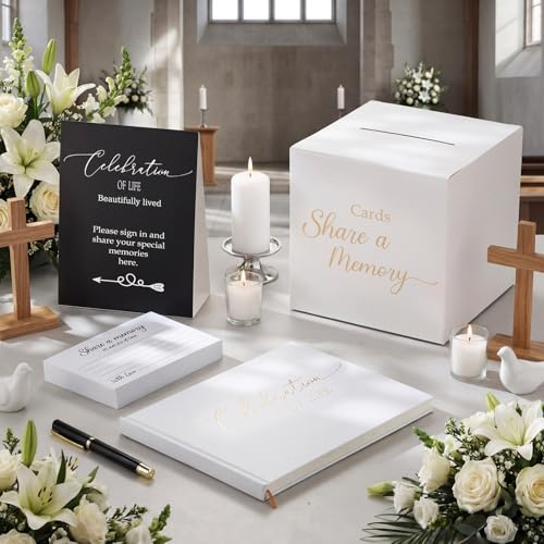 Engrowtic 64 Pcs Guest Book Set Funeral Guest Book Memorial Service, White - color: White