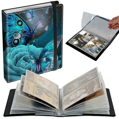 Small Photo Album 3.5x5 inch 80 Pictures PU Leather Photo Albums with Transparent Inner Pockets & Elastic Band for Wedding Boys Girl Travel Family Pictures - Art Butterfly - color: Art Butterfly, size: 3.5x5 Photo Album