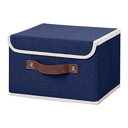 ANMINY Fabric Storage Box Bins with Lids, Blue, 10"x8"x7" - color: Blue, size: Small (Pack of 1)