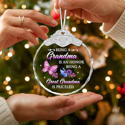 Christmas Glass Ornament - Great Grandmother Gift - Being a Grandma is an Honor Being a Great Grandma is Priceless - Grandmother Gifts from Grandson Granddaughter - Sentimental Keepsake - color: Great Grandma