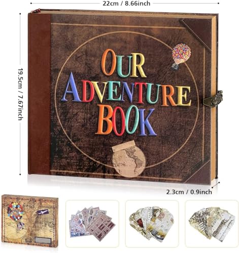 Our Adventure Book 146-Page DIY Handmade Scrapbook, Embossed Leather Cover - Ideal for Memories, Anniversary, Wedding, and Best Friend Gift - Inspired by the 'Up' Saga(Ball - Our Adventure Book) - color: Ball - Our Adventure Book (9.02"x7.72", 146 Pages)