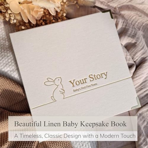 Baby Book Keepsake Boy or Girl Timeless Baby Memory Book First 5 Years for Baby Shower Gender Neutral Baby Scrapbook New Mom Gift Baby Journal from Birth to Age 5 Milestone Book Beige - color: Beige