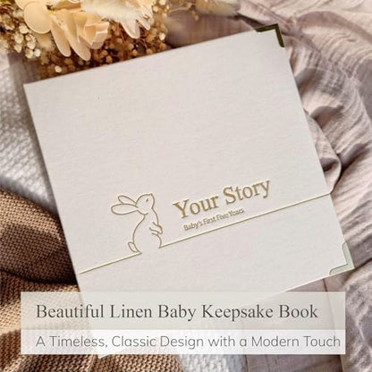 Baby Book Keepsake Boy or Girl Timeless Baby Memory Book First 5 Years for Baby Shower Gender Neutral Baby Scrapbook New Mom Gift Baby Journal from Birth to Age 5 Milestone Book Beige - color: Beige