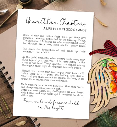 Angel Wing Heart Ornament - Unwritten Chapters Story Card - Wooden Heart with Wings Design - Symbol of Love Faith and Remembrance - Comforting Keepsake Honoring Eternal Bonds