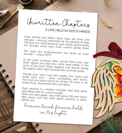 Angel Wing Heart Ornament - Unwritten Chapters Story Card - Wooden Heart with Wings Design - Symbol of Love Faith and Remembrance - Comforting Keepsake Honoring Eternal Bonds