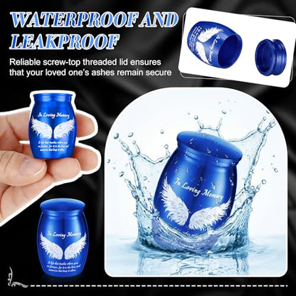 Ecation 12 Set Small Urn Cremation Jewelry Necklaces for Ashes Stainless Steel Keepsake Urns Memorial Locket Mini Ash Holders Waterproof for Human Adult Female Male Family Loved One(Blue) - color: Blue