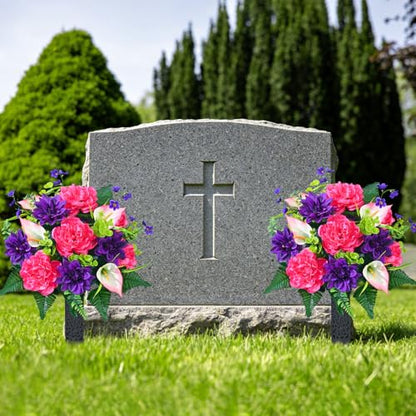 2 Set Artificial Cemetery Flowers for Grave Memorial Flowers for Cemetery