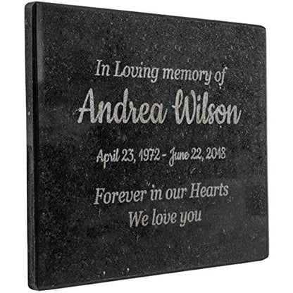 Customizable In Loving Memory Granite Garden Stone (8 x 6 x .4") | Laser Engraved, Indoor & Outdoor Use, Personalized Text, Black Granite, Memorial Plaque - size: 8 x 6 x 0.4"