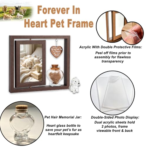 Dog Cat Pet Memory Frame Rotating Double Sided 4x6 Photo Frame | Heart Glass Pet Hair Keepsake Jar Custom Pet Keepsake Gift for Dog Cat Lovers to Record Pet Growth Moments