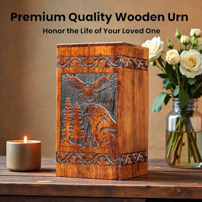 Wooden Urn for Human Ashes Adult Male/Women - Rosewood Funeral Cremation Urn for Ashes - Eagle Wooden Urns Hand-Crafted (L (11X6) 250 Cu/Inch) - color: L (11x6) 250 Cu/Inch