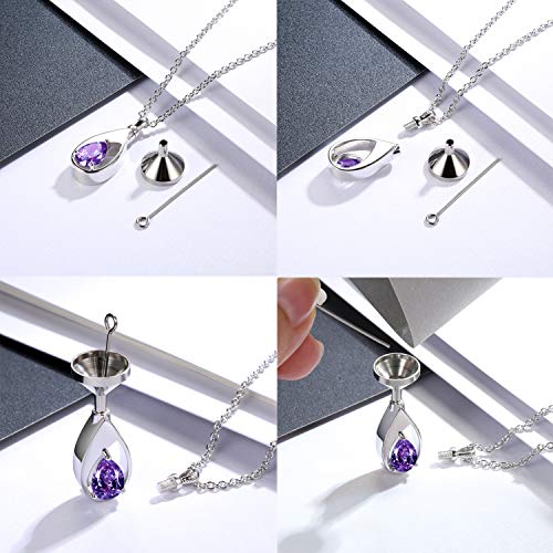 Sariel 925 Sterling Silver Teardrop Cremation Necklace for Ashes - color: Purple