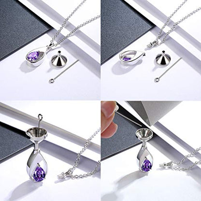 Sariel 925 Sterling Silver Teardrop Cremation Necklace for Ashes - color: Purple