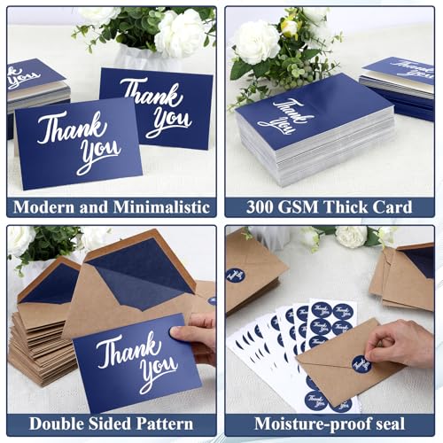600 PCS Thank You Cards with Envelopes Matching Stickers Thank You Notes Bulk 4x6 Inch Minimalistic Design for Business Baby Shower Wedding Small Business Graduation Bridal Shower Funeral Navy Blue - color: Navy Blue