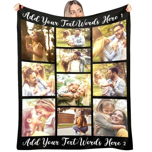 D-Story Personalized Blanket with 10 Photos Custom Blanket for Adults Kids Birthday Xmas for Dad Mom Son Daughter Family Picture Throw Blanket - color: A-10 Photos Design