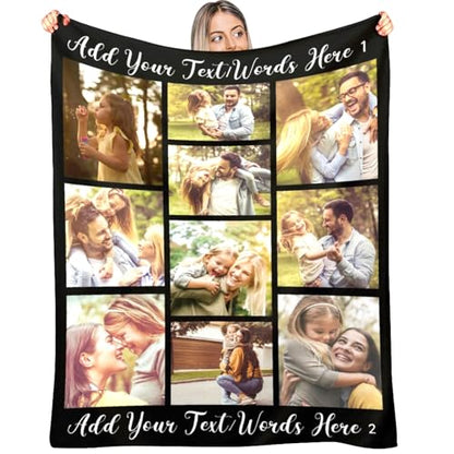 D-Story Personalized Blanket with 10 Photos Custom Blanket for Adults Kids Birthday Xmas for Dad Mom Son Daughter Family Picture Throw Blanket - color: A-10 Photos Design
