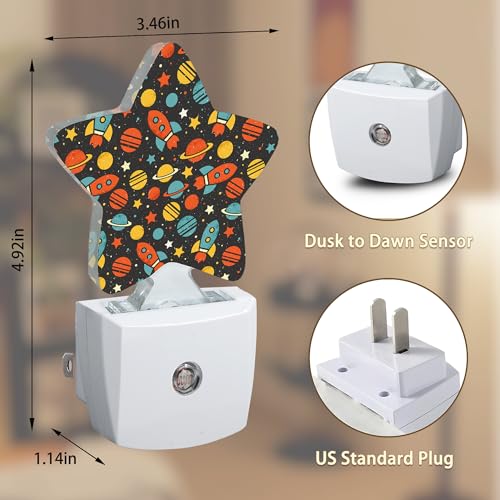 Planet Spaceship Star Plug-in Night Light with Dusk-to-Dawn Sensor for Bedroom,Bathroom and Living Room Sleep Friendly lamp for Women/Girls/Boys Gift,0.5W - color: Planet Spaceship Star