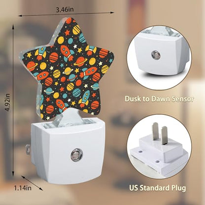 Planet Spaceship Star Plug-in Night Light with Dusk-to-Dawn Sensor for Bedroom,Bathroom and Living Room Sleep Friendly lamp for Women/Girls/Boys Gift,0.5W - color: Planet Spaceship Star