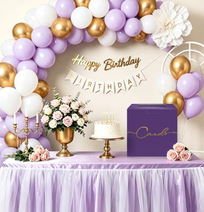 HEIPINIUYE Purple Wedding Card Box with Gold Foil 9.8" x 9.8" Purple Large Gift Card Box for Party Wedding Reception Graduation Birthday Baby Shower Cardboard Raffle Envelope Box with Slot - color: Purple Card Box with Gold Foil