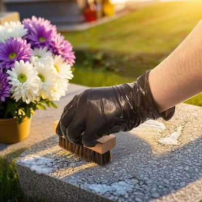 Granite Headstone Cleaner Kit - Heavy Duty 6-Piece Stone Scrub Set for Cemetery Maintenance, Includes Stiff Bristle Brushes, Scraper, Sponge & Towels Cleaning pot (Granite/Marble/Sandstone)