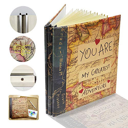 Holoary Self Adhesive Page Photo Album with Metallic Pen Magnetic Self-Stick Scrapbook for 3x5 4x6 5x7 6x8 8x10 Hand Made DIY 40 pages Albums, Printed Kraft Paper Cover Old Map Adventure Memory Book - color: World Map