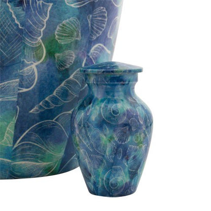 Seashell Ocean Keepsake Cremation Urn for Ashes, Aluminum, Blue Urn, Keepsake Sized Cremation Urn, 3 Inches High - color: Seashell Ocean