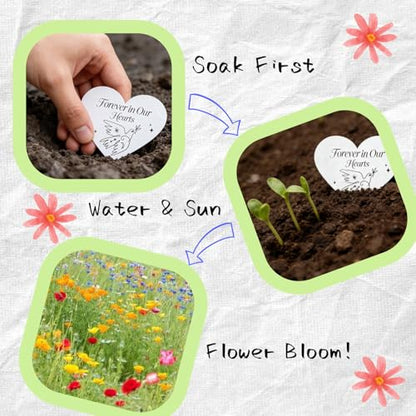 50 Pcs Plantable Seed Paper Hearts, 2.5"x2" Wildflower Seed Paper for Funeral Favors, Memorials & Eco-Friendly Gifts, Biodegradable Plantable Gifts Cards, Sympathy Guest Favors, After-Event Keepsakes