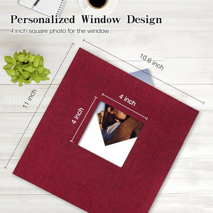 potricher Self Adhesive Photo Album 40 Pages, Linen cover, Red | Photo Album Self Adhesive 4x6 5x7 8x10 Pictures, Linen Cover DIY Scrapbook Albums for Family, Wedding, Baby, Anniversary - color: Red, size: 11x10.6 Inches 40 Pages