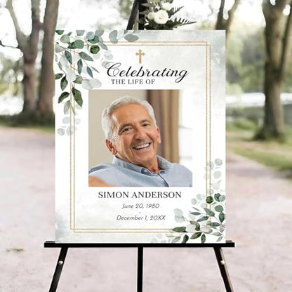 Green Leaves Celebration of Life Welcome Sign, Editable Greenery Funeral Welcome Sign, in Loving Memory Sign, Celebration of Life Funeral Sign, Celebration of Life Sign, Funeral Photo Sign #Ki12 - color: Version #19