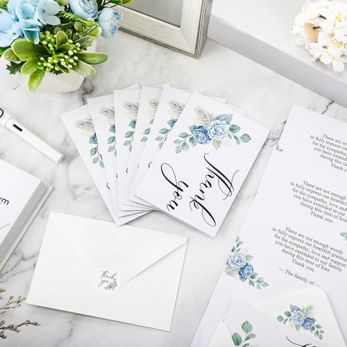 Marspark 100 Sets Funeral Thank You Sympathy Cards with Envelopes and Message Inside Memorial Card Bereavement Cards with Stickers for Funeral Loved Ones Celebration of Life (Floral) - style: Floral