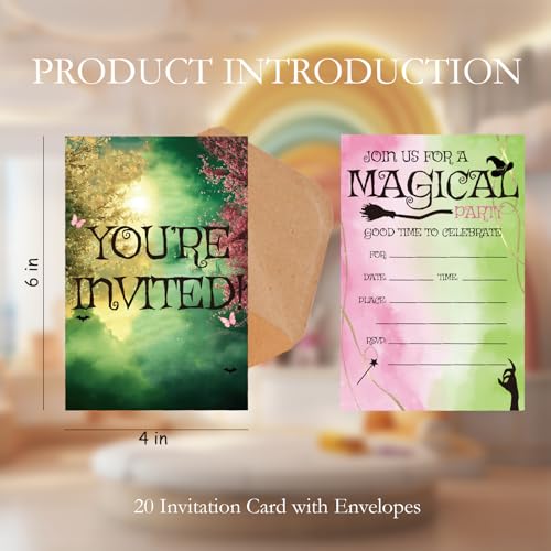 Witch Birthday Invitations Girl Wizards Party Invites with Envelopes 20 - color: Pink & Green Witch