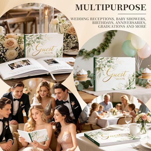 EVERLORIA Wedding Guest Book, 108 Blank Pages Guest Sign in Book, Leather Hardcover Signature Polaroid Guestbook for Wedding Reception Bridal Baby Shower Graduation Anniversary Quinceanera Birthday - color: Greenery a