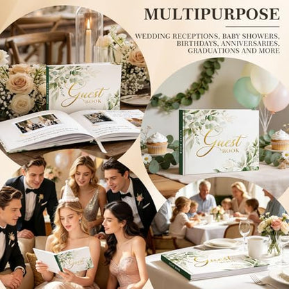 EVERLORIA Wedding Guest Book, 108 Blank Pages Guest Sign in Book, Leather Hardcover Signature Polaroid Guestbook for Wedding Reception Bridal Baby Shower Graduation Anniversary Quinceanera Birthday - color: Greenery a