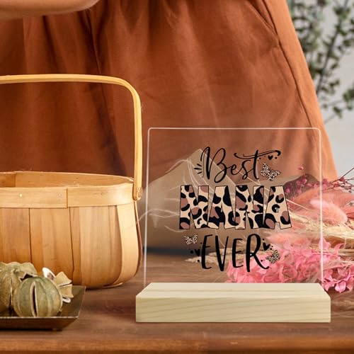 Nana Gifts, Mother's Day Grandma Gift Acrylic Plaque, Grandmother Birthday Gifts from Grandkids Granddaughter Grandson, Best Nana Ever Leopard Acrylic Sign Desk Table Shelf Decor - color: 1-grammy-2