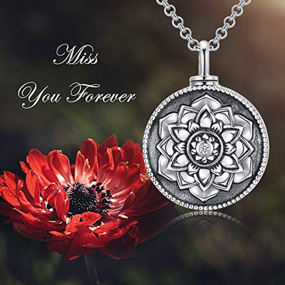 SOULMEET Cremation Jewelry for Ashes, Sterling Silver Urn Necklace for Ashes Women Men, Cherish Memories Cremation Jewelry to Keep Someone Near to You - color: C-Oxidation black Lotus