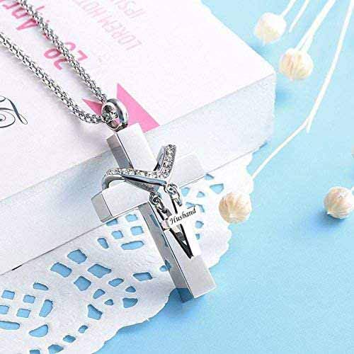 Cross Urn Necklaces for Ashes Cremation Crucifix Keepsake Memorial Pendant Necklace - style: Husband