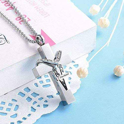 Cross Urn Necklaces for Ashes Cremation Crucifix Keepsake Memorial Pendant Necklace - style: Husband