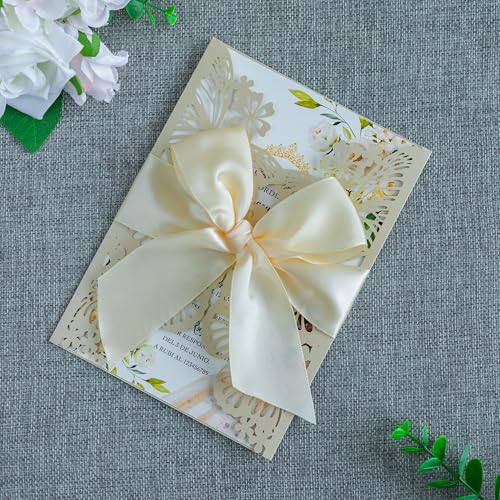 20 PCS Butterfly Quinceanera Invitation, Laser Cut Invitation Cards | 5.12x7.2" Champage Butterfly Quinceanera Invitation with Envelopes for XV Anos Bridal Shower Baby Shower Invite - color: Shinny Champagne