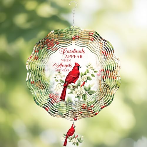 Cardinal Wind Spinners Outdoor - 3D Metal Hanging Decor 12 Inch | Kinetic Spinning Yard Art Ornaments for Garden Patio Porch Indoor Christmas New Year Birthday Gifts for Women Mom Grandma