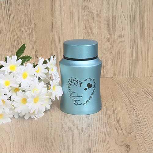 4.5 Inches High Small Urn for Human Ashes Stainless Steel Mini Cremation Urn Small Keepsake Urn Memorial Ashes Container-Blue - size: Heart-Blue